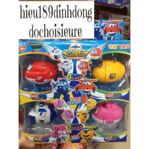 Hộp 4 Đội bay Máy bay siêu đẳng trứng biến hình robot 3 in 1 Có thể lắp thành trứng, máy bay và robot ảnh thật