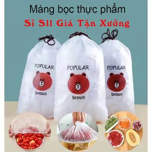 100 ẾC Màng bọc thực phẩm co giãn siêu dai có chun kèm túi gấu Mũ chùm đầu dùng 1 lần tiện lợi