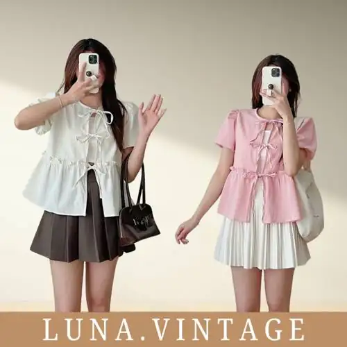 So sánh Luna Vintage Áo babydoll buộc nơ tay bồng đũi mát ulzzang kèm áo quây siêu hot set áo nữ kiểu dáng Hàn Quốc dùng có ổn không