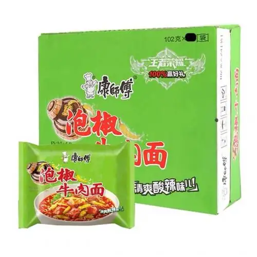 1 Thùng 24 Gói Mỳ tôm Sư Phụ Khang Bò Ngũ Vị màu xanh 24 x 100 gr