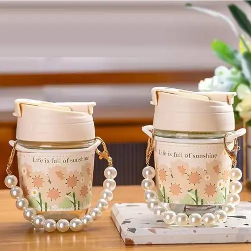 Phân tích Cốc nước thủy cầm tay họa tiết hoa nhí bình nước thủy tinh có bao da dung tích 350 ml bình nước cute cho phái nữ lá tre có đáng mua không