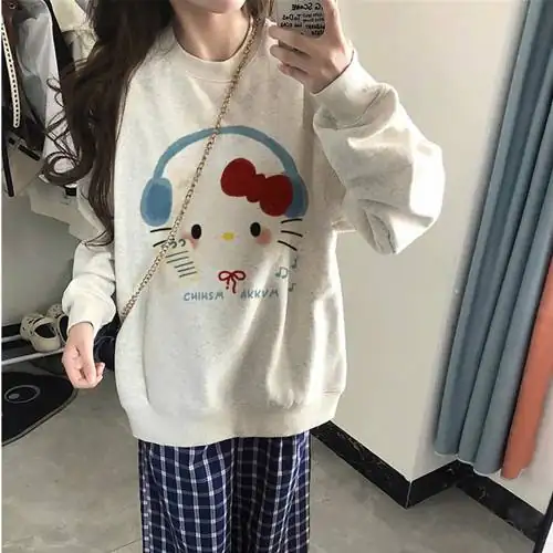 Trải nghiệm áo sweater nữ xám tiêu hello kitty mùa đông áo tay dài nỉ MÈẠ có đáng tiền không