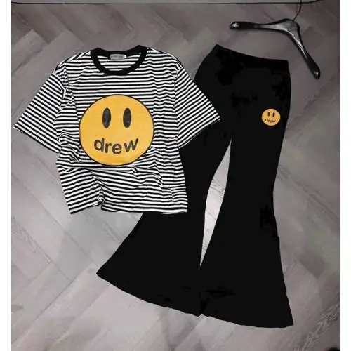 Review chi tiết Set Bộ Nữ Set Bộ Thun Cotton Áo Kẻ Quần Loe Drem có nên mua không