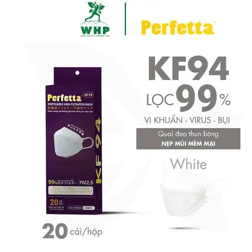 1 Hộp K F 94 Khẩu Trang Phong Cách Hàn Quốc Chất Lượng Cao, Kháng Khuẩn, Chống Bụi Mịn, 3 Lớp, Bảo Vệ Tối Ưu, Đóng Gói Từng Cái 20 cáihộp Màu Trắng