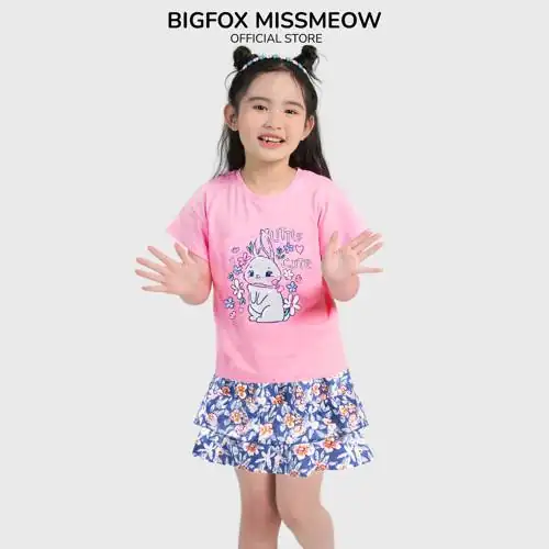 1 ẶN G 1 S P Q UÀ TẶẪÊN Bộ Đồ Cộc Tay Cho Bé Gái Missmeow Mặc Mùa Hè Chất Liệu Cotton In Hình Thỏ Hồng Size Đại Trẻ Em 3,4,5,6,7,8 Tuổi BỘ HỒÁÔ size 120, 19 21 kg